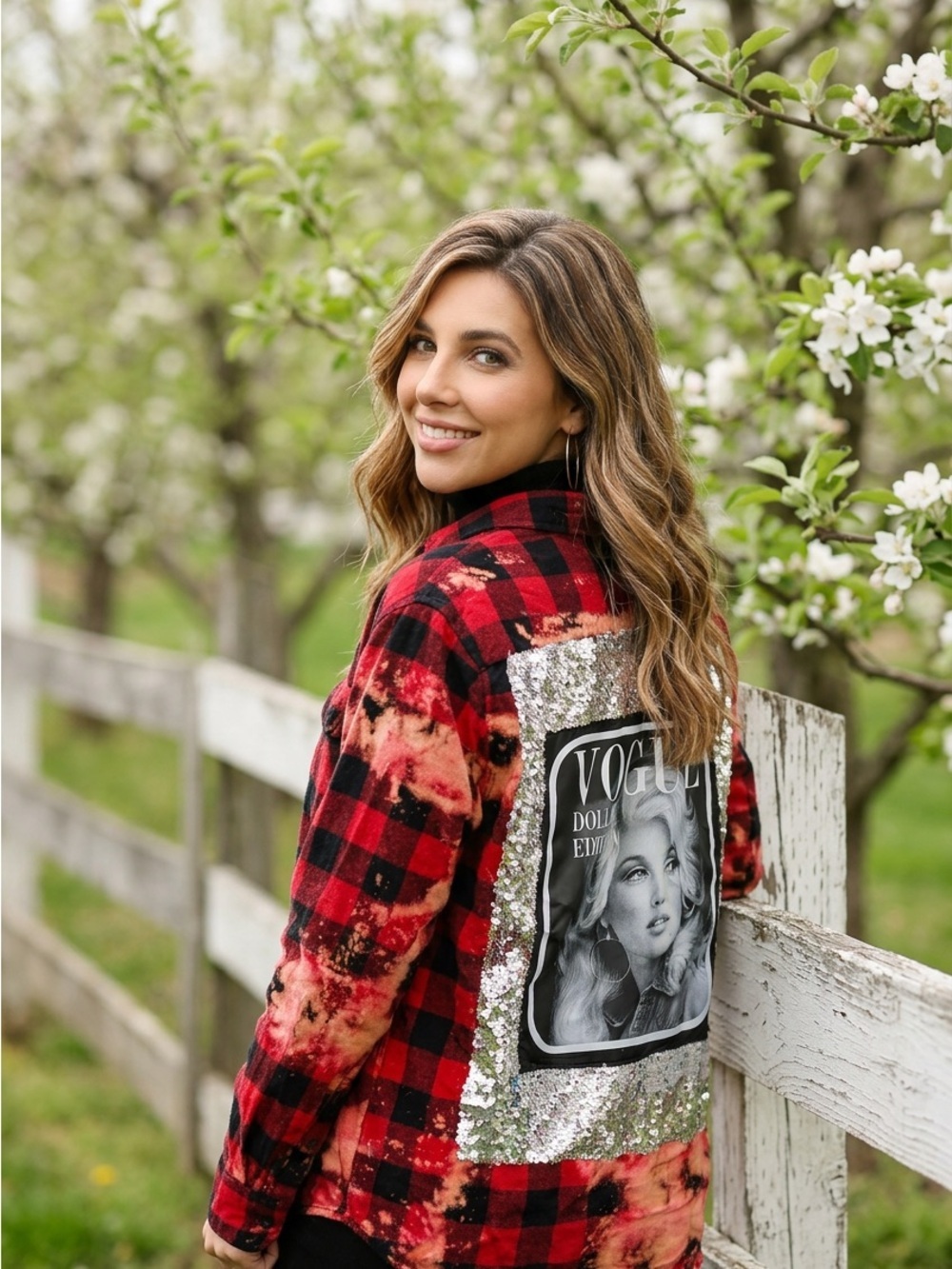 NWT Vogue Dolly Edition Flashy Sequin Flannel Red/Black Plaid Splatter Faded - Picture 2 of 5